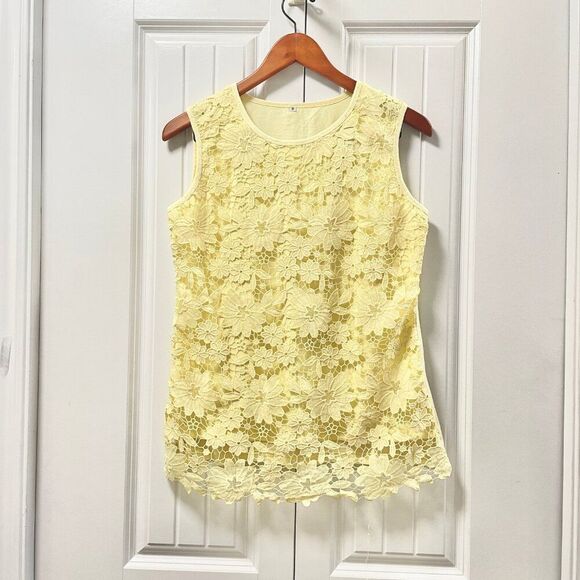 Vintage Floral Lace Tank Butter Yellow - Picture 1 of 12